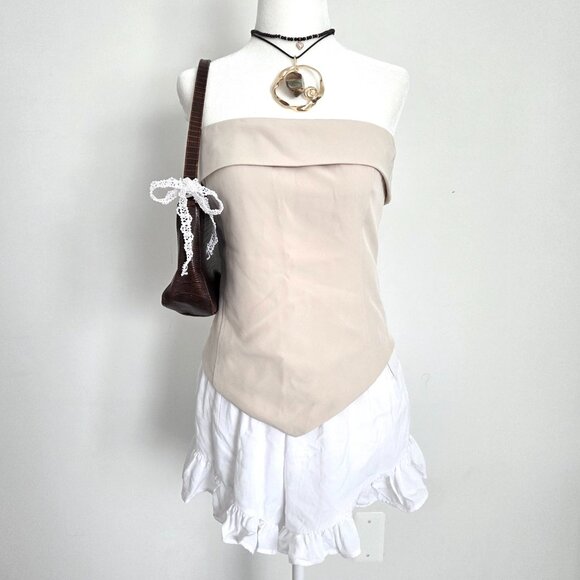 Forever 21 Tops - Forever 21 V Hem Strapless Tube Top Large NWT Beige Champagne Y2K Old Money